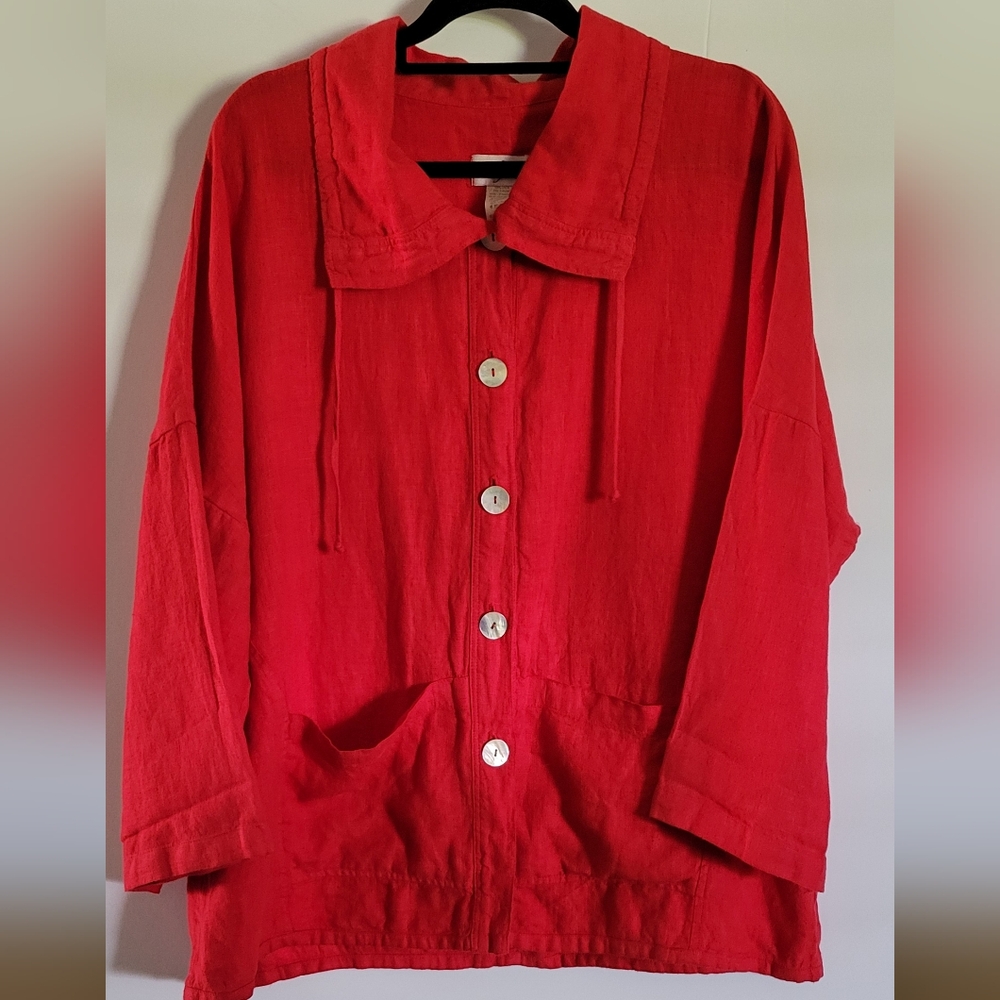 Mosaic USA 100% Linen Jacket Shell Button Oversized Coastal Grandma Lagenlook
